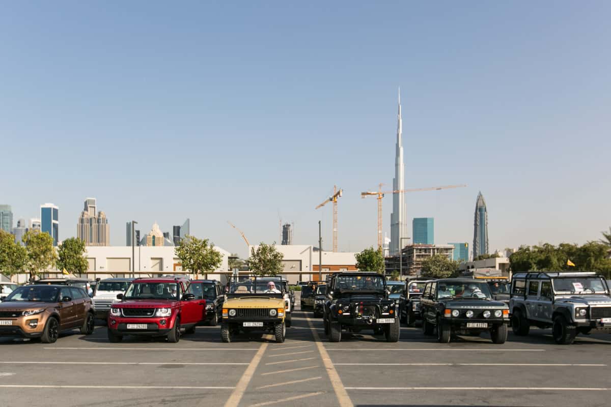 Land Rovers with the Burj Khalifa